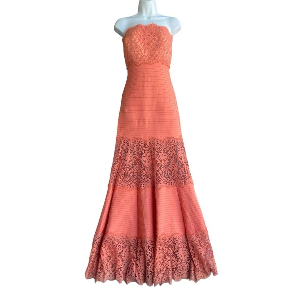 Tadashi Shoji Strapless Lace Pintuck Gown XS Long Formal Cocktail Party Dress